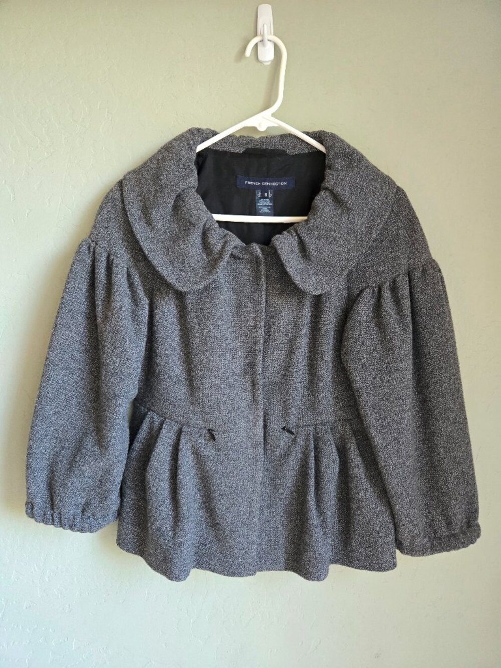 FRENCH CONNECTION Heather Gray Peplum Ruffled Cape Jacket, Women's 6